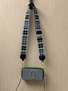 Marc Jacobs Snapshot Colorblock Camera Bag Blue Green Plaid Strap